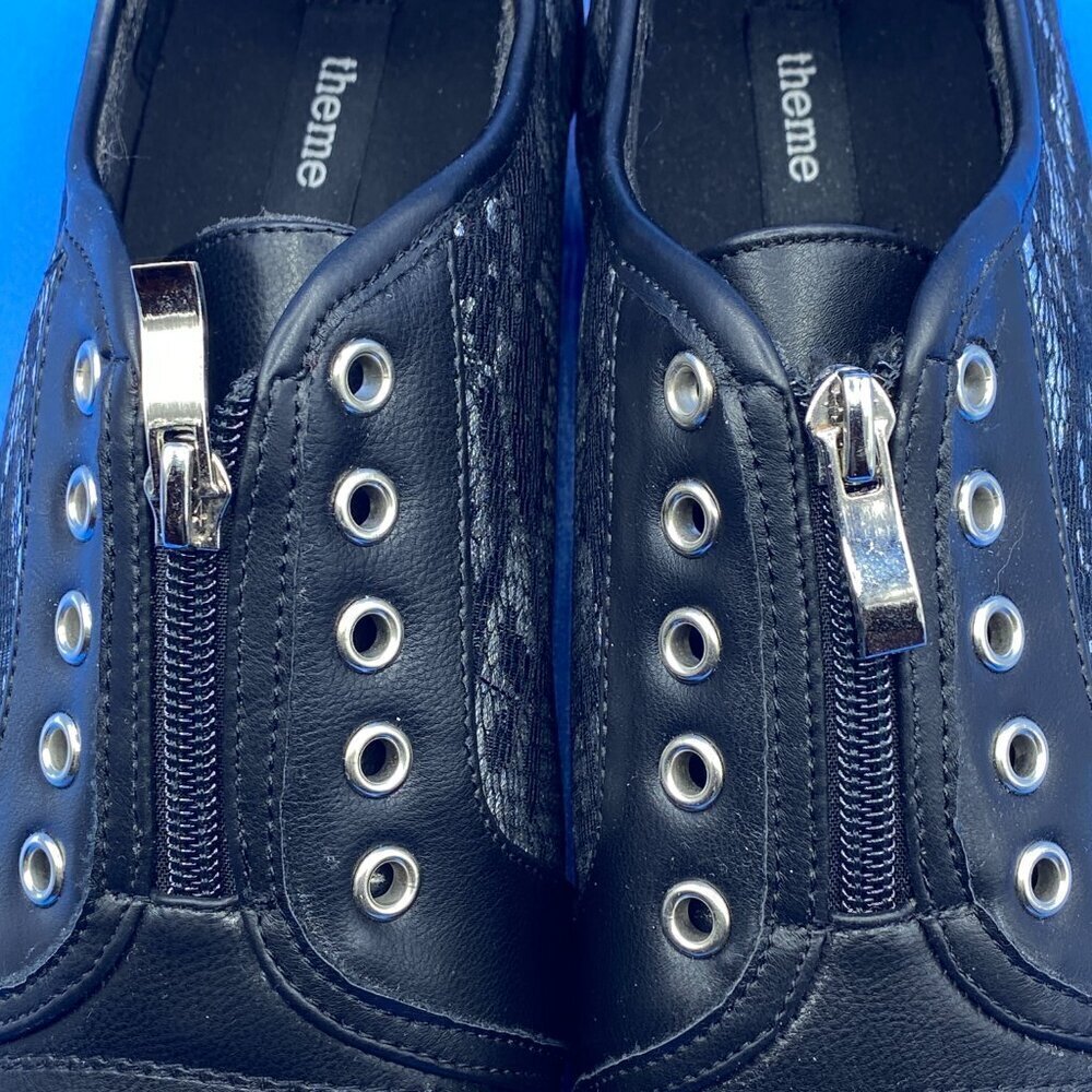 THEME Vintage Black Shoes Silver & Black Netting embellishments Zip Closure (10) - Picture 8 of 9